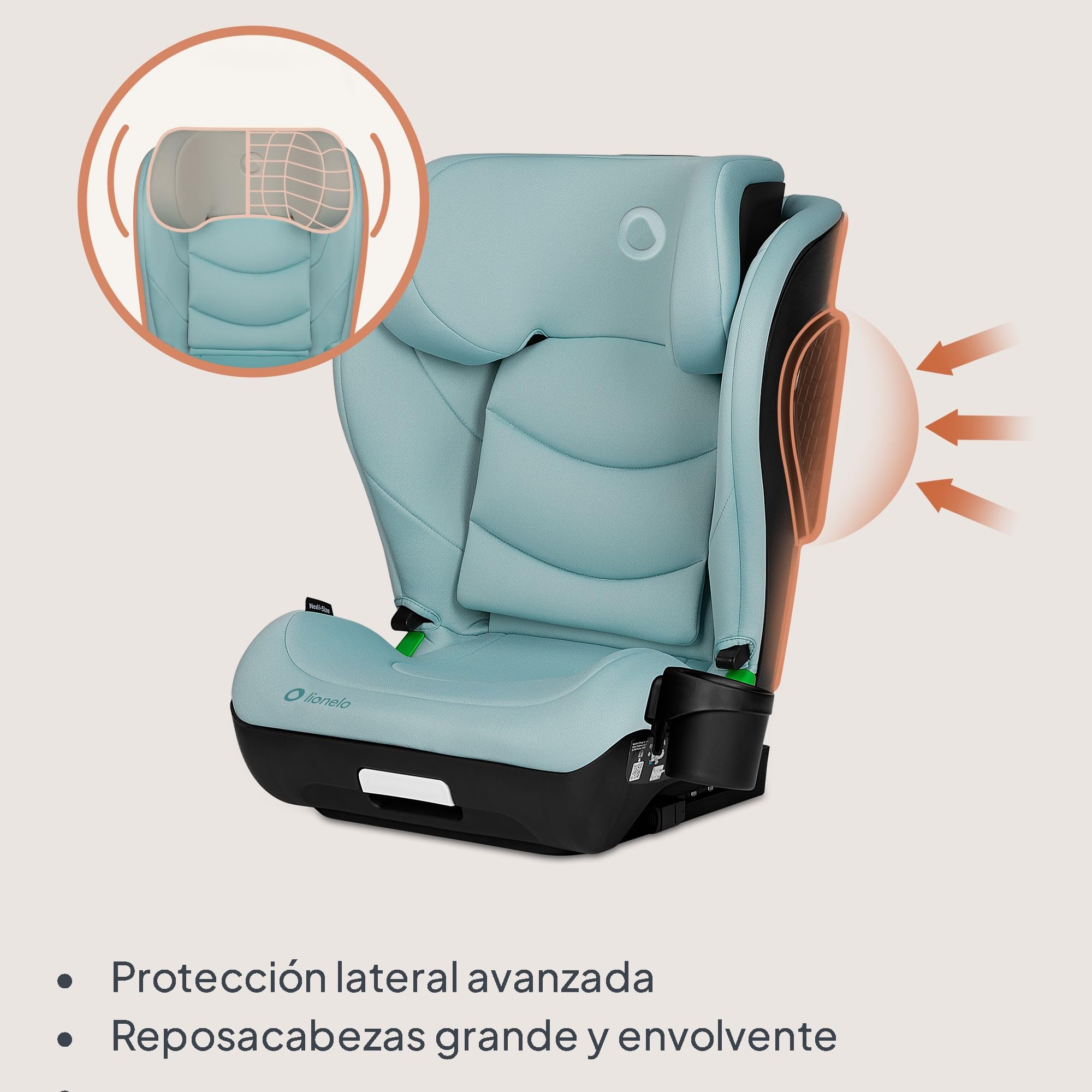 LIONELO NEAL I-SIZE Silla de Coche Para Bebés, Grupo 2 3, de 100-150 cm De 3 a 12 años aprox. Fijación ISOFIX o Cinturones Reposacabezas Ajustable Protección Lateral Reposabrazos Norma R129