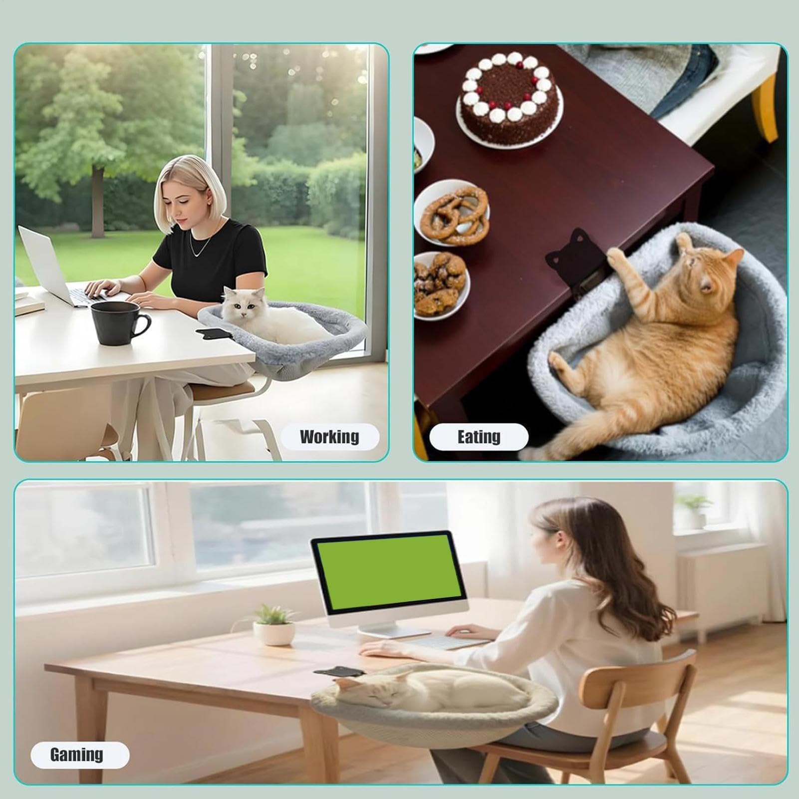 Hamaca para Escritorio de Gato,Percha Plegable Que Ahorra Espacio - Hamaca fijada al Escritorio - para Interior, Oficina en Casa, Sala de Juegos, Mesas, Estanterías, Puertas, Pequeño, Mediano,