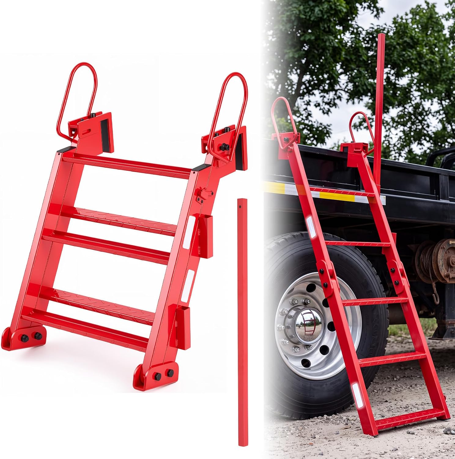 Fumete 4.99" x 53" Foldable Truck Ladder Heavy Duty Steel Portable Truck Access Ladder with Non Slip Pedal Rubber Feet Easy Install for Flatbed Semi Cargo Access