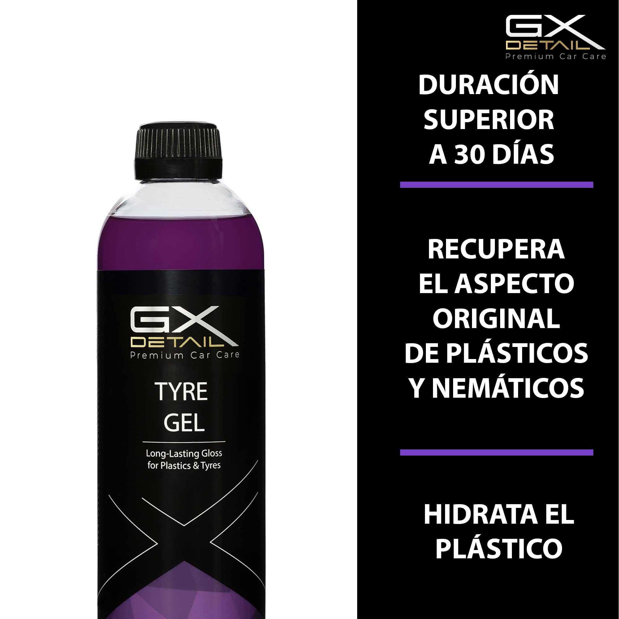 GxDetail Gel Abrillantador de Neumáticos y Plásticos Exteriores para Coche 5 litros – Brillo Duradero y Protección UV – Acabado Brillo sin Residuos Grasos – Fórmula de Larga Duración.