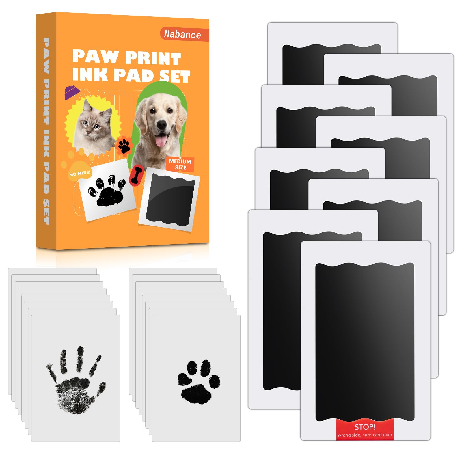 Nabance Paw Print Kit, Dog Paw Print Kit, 8 Inkless Print Pads, 16 Imprint Cards, Nose Print Stamp Pad for Dogs, Pet Paw Print Impression Kit for Dog