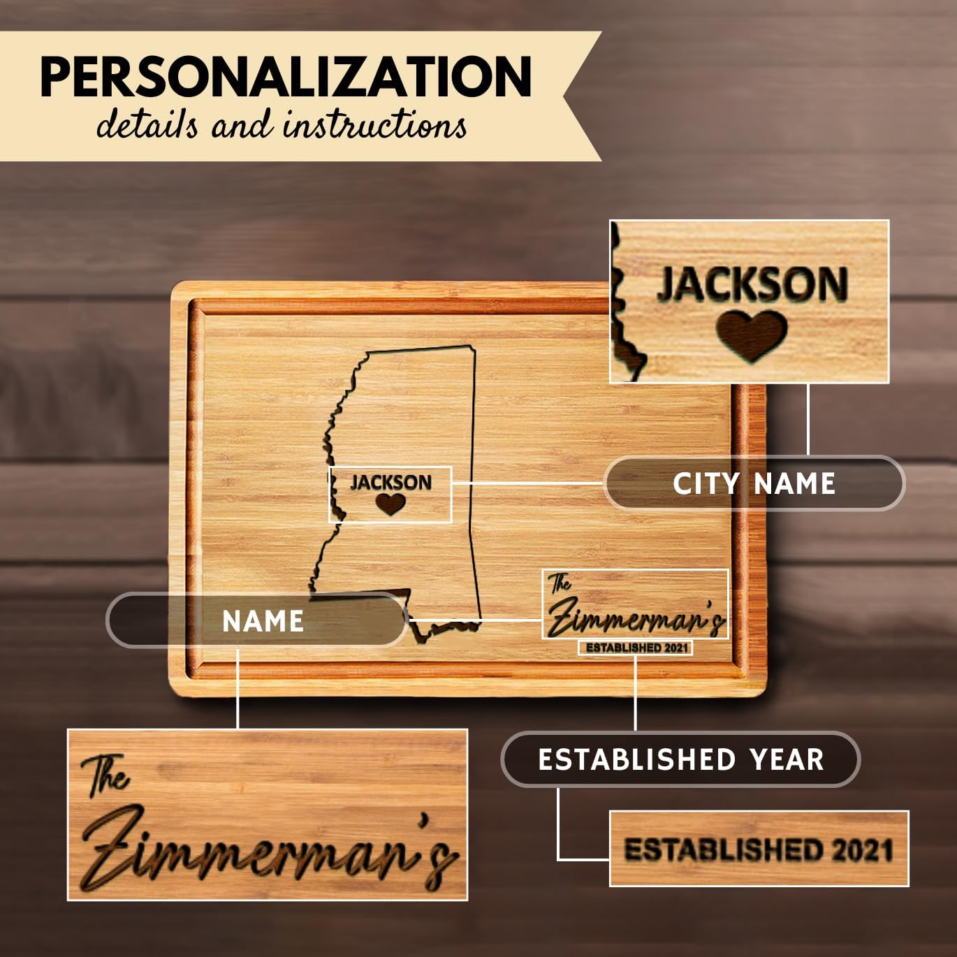 Mississippi Cutting Board - Personalized Wooden State Shaped Gifts, Bamboo Home Decor, Gift for Host Family, Housewarming Gifts - Image 6