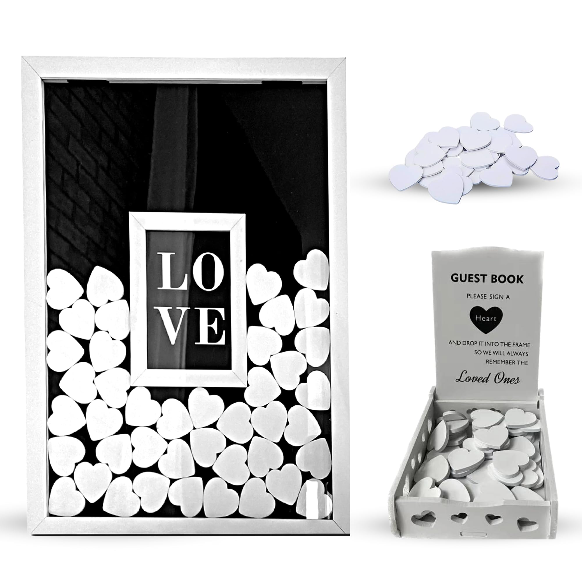 Blue Whales Wedding Guest Book with 65 Hearts and a Wooden Storage Box Rustic Wedding Sign in Book Wedding Guest Book Alternative for Reception Anniversary PartyQQ