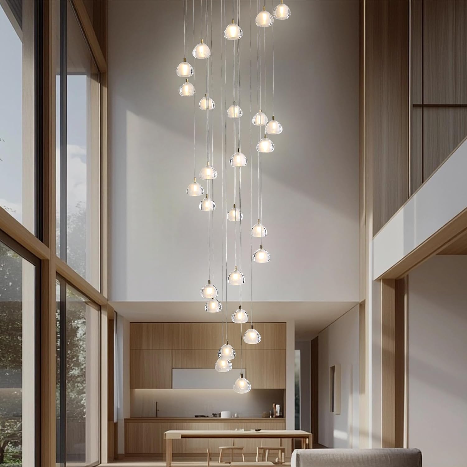 Modern Gold Crystal Chandelier, Spiral 26-Light High Ceilings Pendant Lighting Fixture Adjustable Height, for Living Room, Kitchen Island, Foyer, Staircase (G4 Bulbs Included)