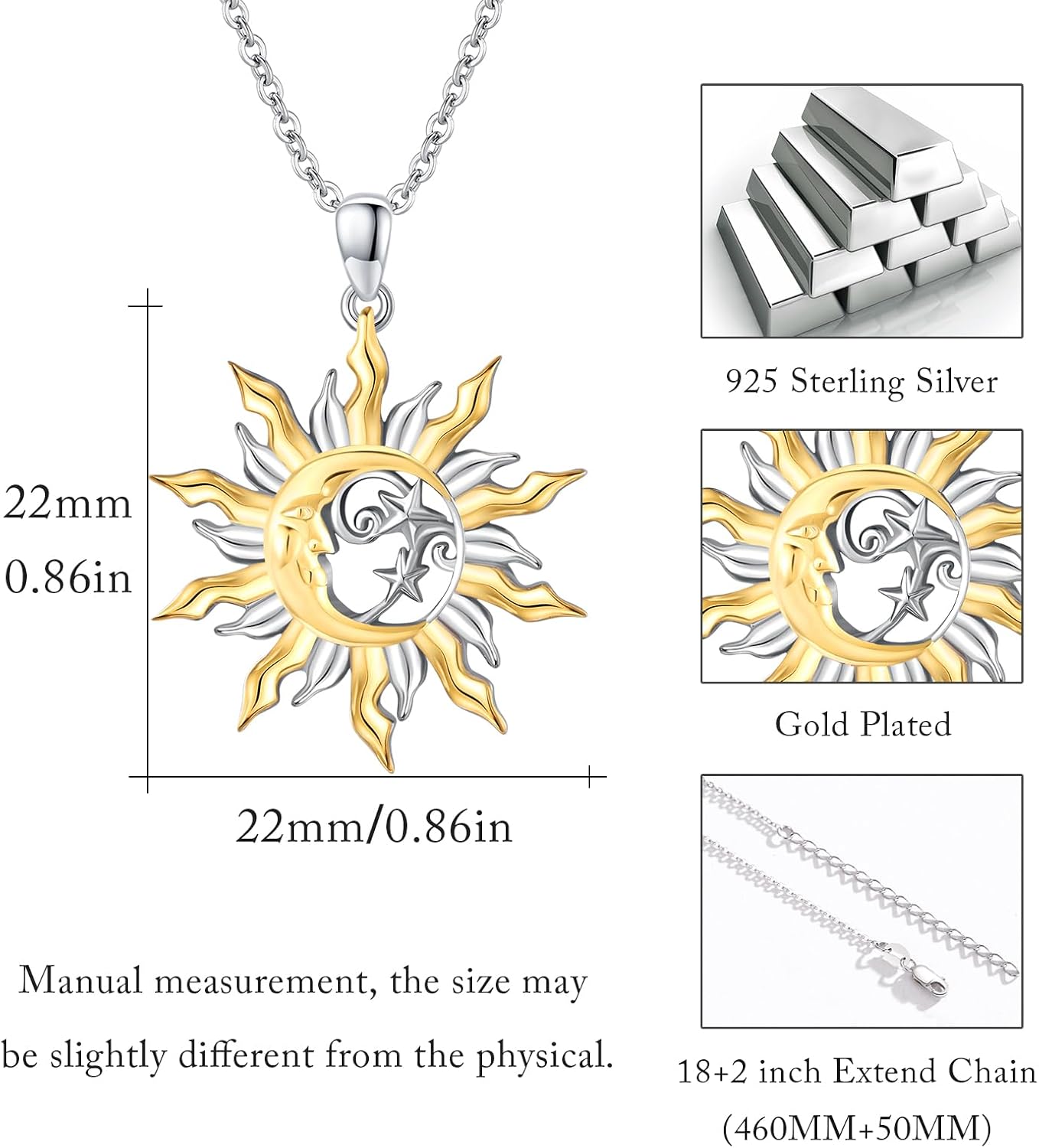 CUOKA MIRACLE Crescent Moon and Sun Necklace 925 Sterling Silver Moonstone Pendant Necklace Celtic Jewelry Gift for Women - Image 5