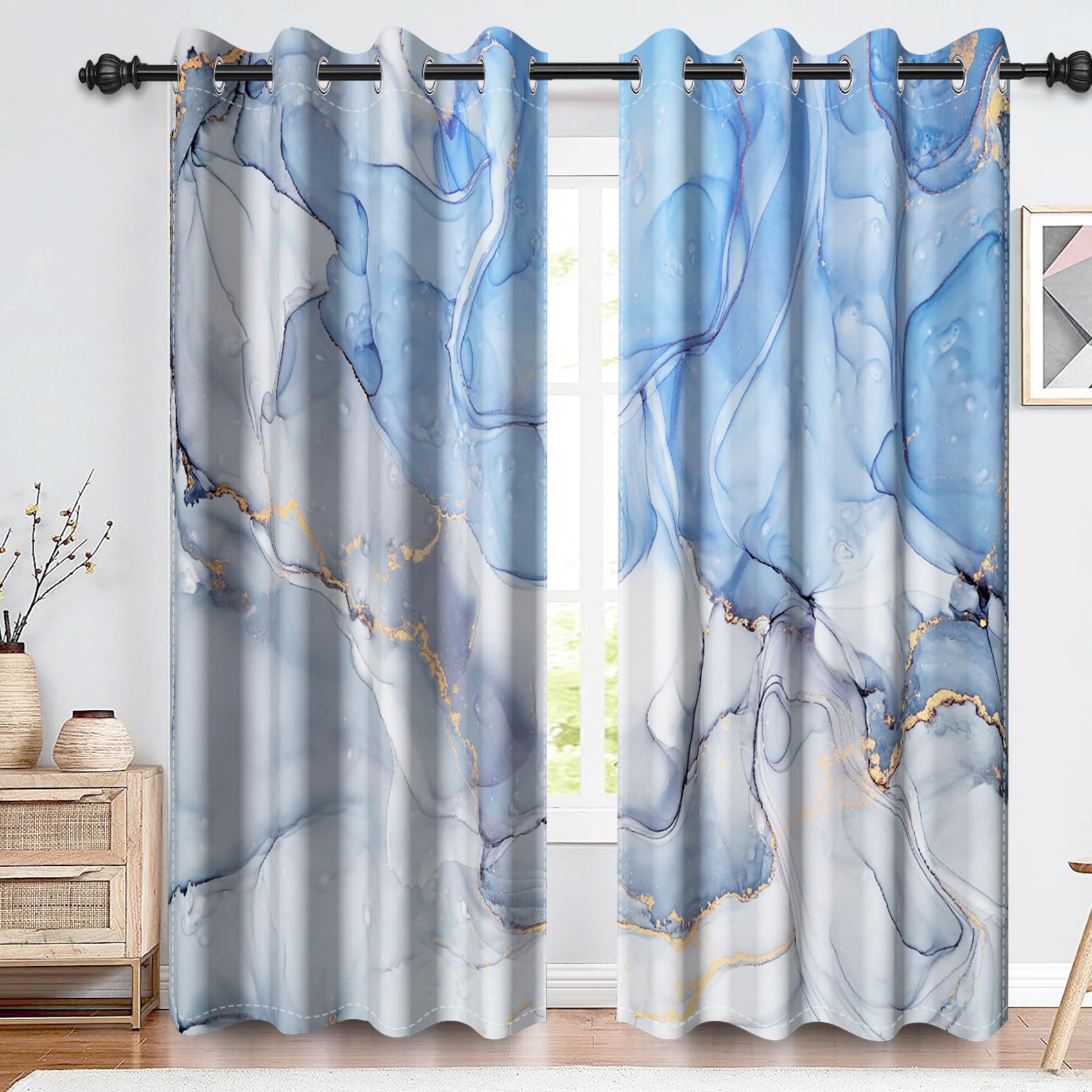 Rideaux occultants en marbre bleu gris isolants thermiques pour fenêtre de chambre