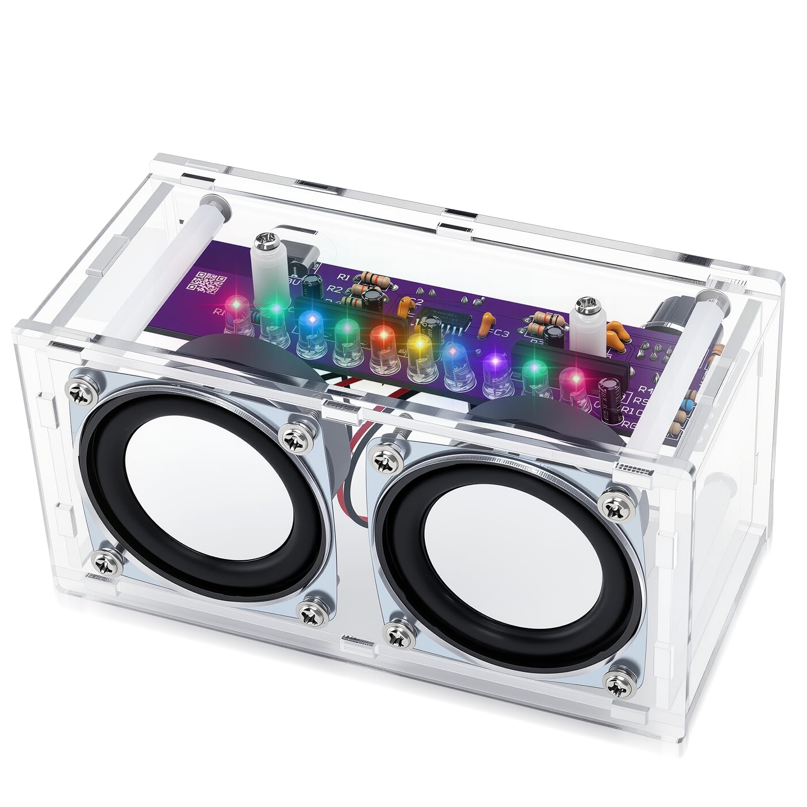 DIY Bluetooth Speaker Kit with LED Light Show - Acrylic Case Dual Speaker Set - Soldering Practice Electronics Kit for Adults & Teens - STEM Projects
