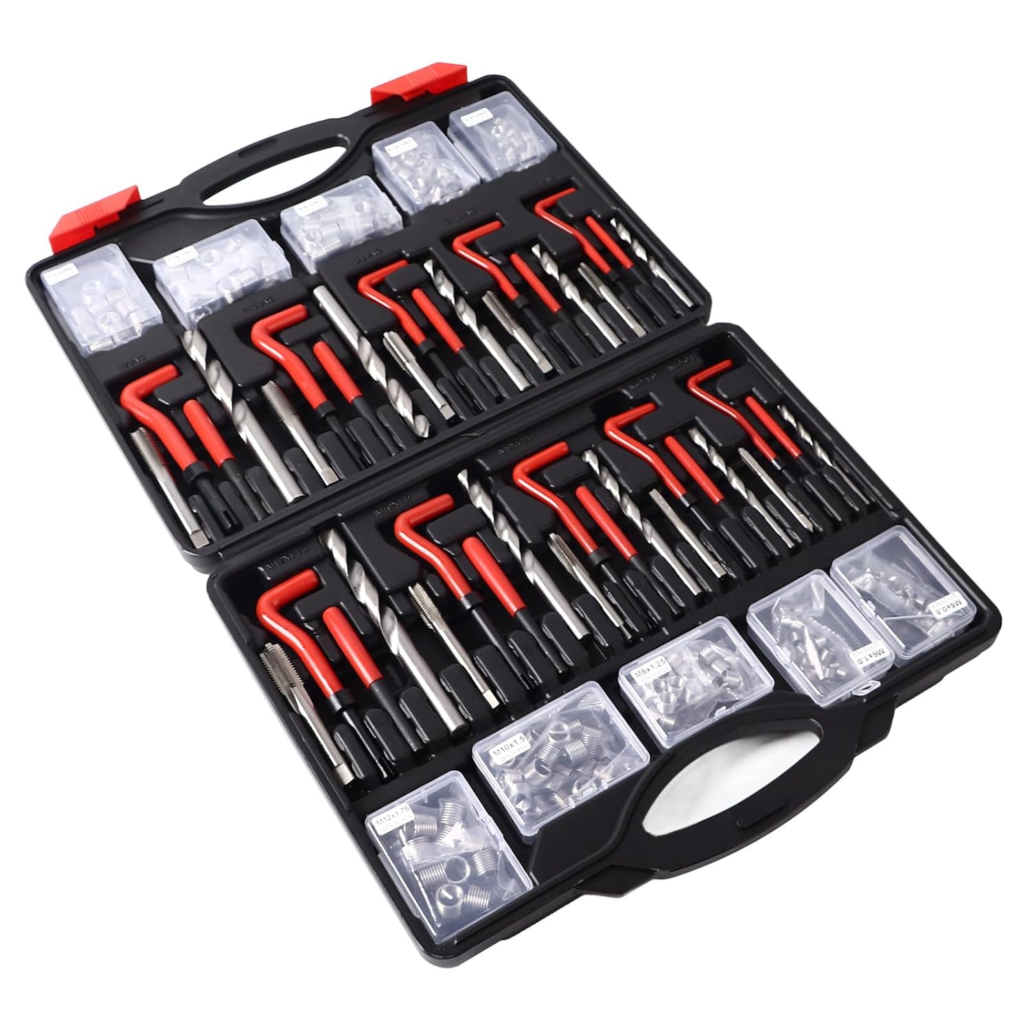 261Pcs Thread Repair Tools Kit Metric Imperial Self Tapping Inserts Drill Bit Kit for Automotive Parts Switch with M5 M6 M8 M10 M12 1/4 5/16 3/8 7/16 1/2 Sizes