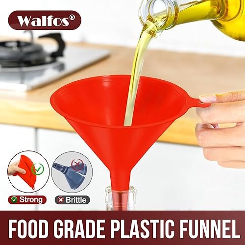 Miniatura 2 de walfos 4 embudos de plástico de cocina (sin BPA), embudo automotriz para transferencia de líquidos, embudos para llenado de botellas, recipientes o