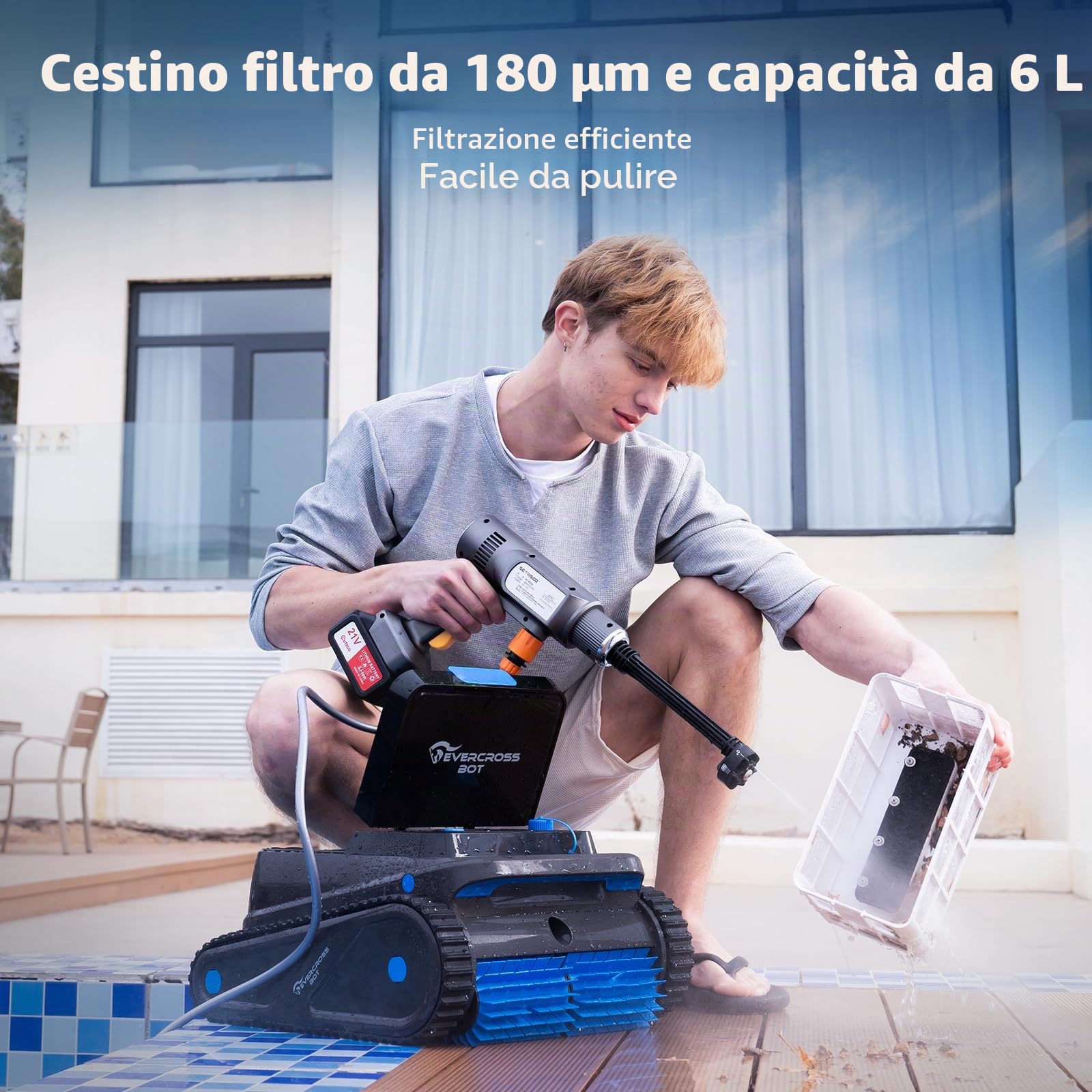 (2026 Nuovo) EVERCROSS BOT Robot Piscina Senza Fili con App, Pulizia Fondo, Pareti e Linea Acqua, 120 Min, 4 Motori, Ritorno Automatico, fino a 200 m²