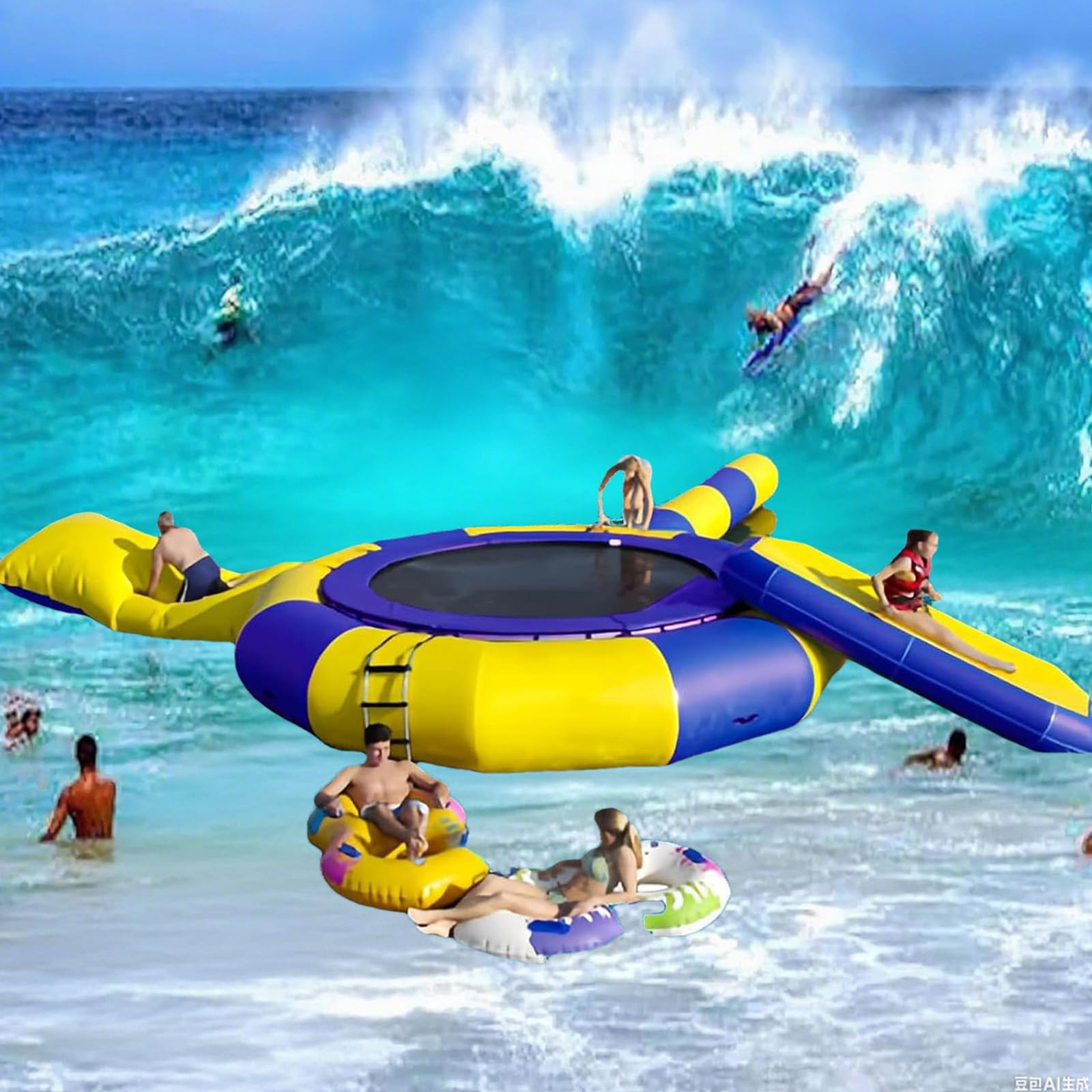 BsxiouY Water Inflatable Trampoline, 10Ft 13Ft 16Ft Water Slide/Lake Trampoline Inflatable Swim Platform for Adults and Kids, Bounce Splash Pad Water