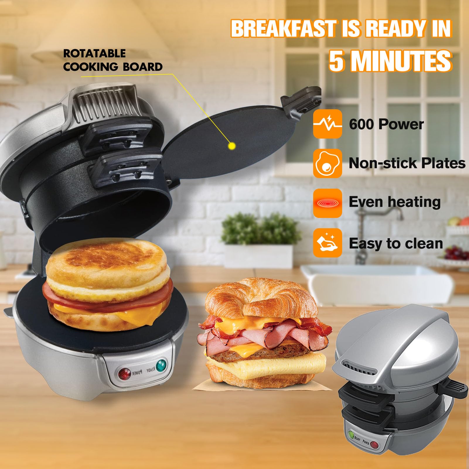 Sandwich Toaster Burger Maker, Effiziente Antihaft Heizplatten, Mit Digitalem Countdown-Timer, Spülmaschinenfest, Perfekt Für Hamburger, Snacks Und Ein Schnelles DIY Frühstück (Grau)