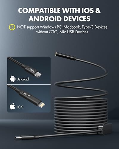 Miniatura 3 de Cámara endoscopio con luz, boroscopio Anykit con 8 luces LED ajustables, endoscopio con cámara de serpiente semirrígida de 10 pies, cámara de