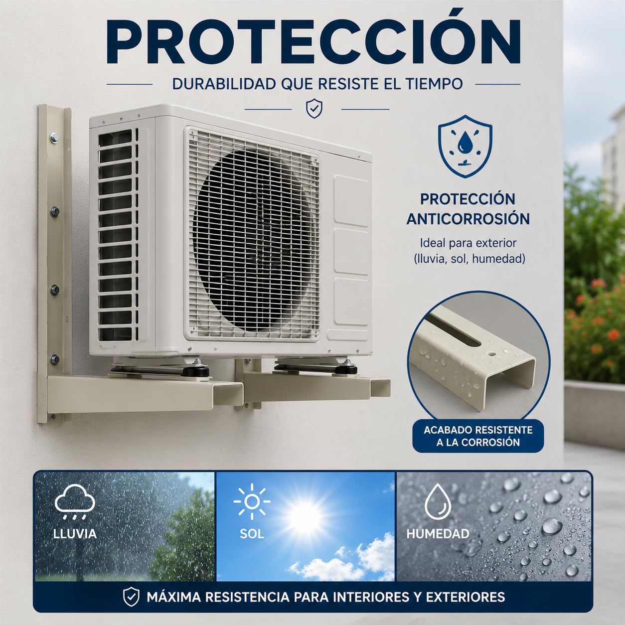 Juego de Soporte Exterior para Unidad de Aire Acondicionado 500x450x55x1,5 mm Estructura Soldada Pack Antivibradores