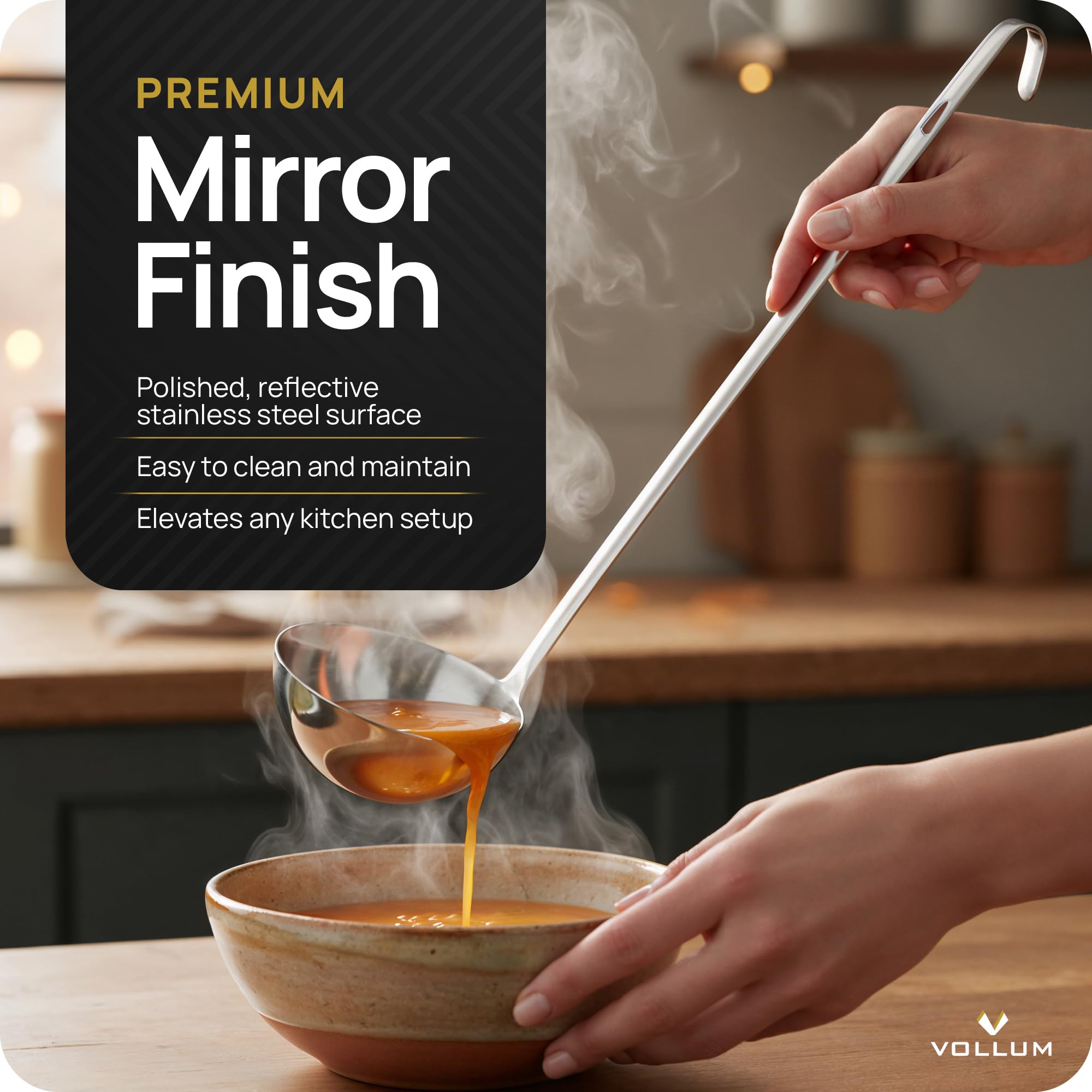 Vollum de cucharón pesado de acero inoxidable de 8 onzas (3,9" Bowl Diameter, 15,1" Handle Length) plata
