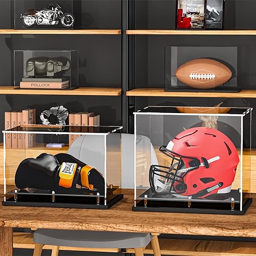 Miniatura 6 de Vitrina de casco de fútbol de tamaño completo, vitrina de acrílico de autoensamblaje con base de soporte de protección negra, protección UV,