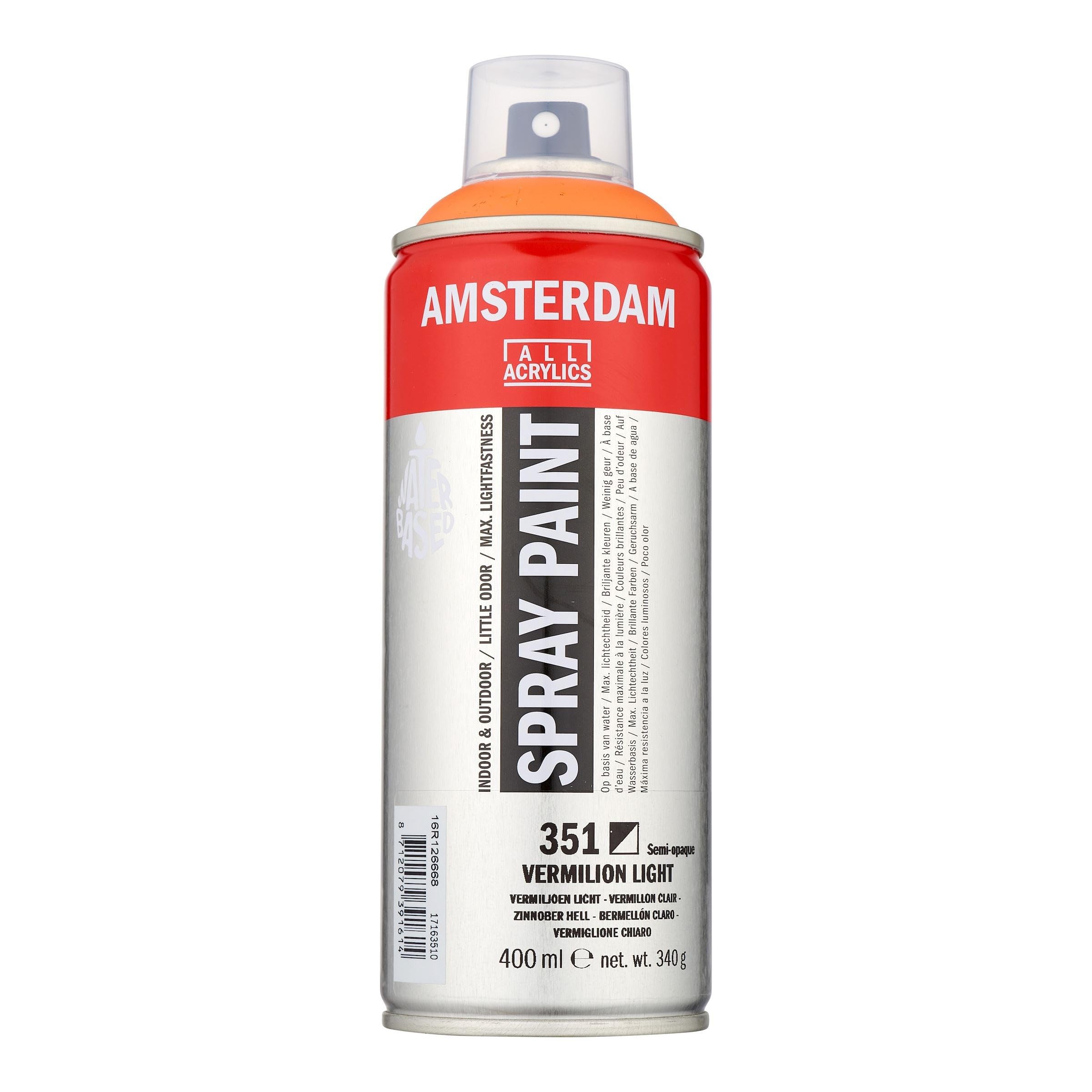 Amsterdam Spray Paint - Vermilion Light 351-400 ml - Water-Based - High-Quality, Lightfast Pigments - Low-Odor, Solvent-Free - Perfect for Studio Use