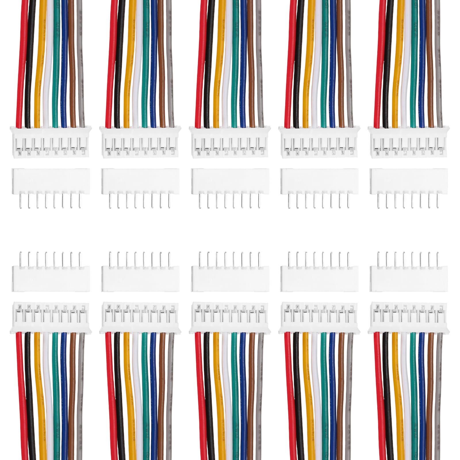 sourcing map 20Pcs PH 2.0mm 8 Pin Single Head Male Connector Plug with 26 AWG 150mm Wire Cable Female Motherboard Connector for Speakers,LED Light Strips