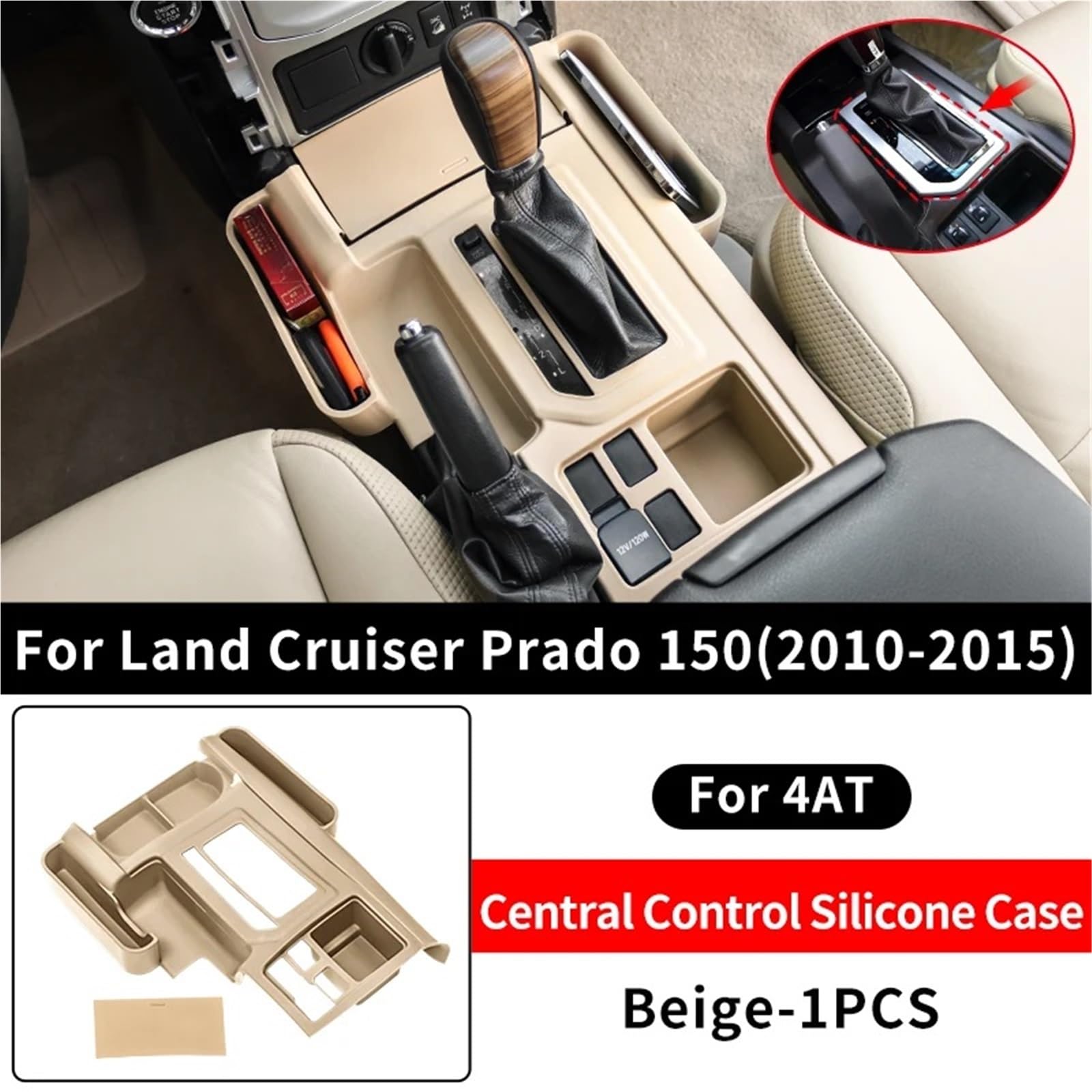 Reposabrazos ajustable universal Funda protectora de silicona para consola central, compatible con Toyota Prado 150 LC150 2010-2023 Apoyabrazos para coche(Black 2018-2023)