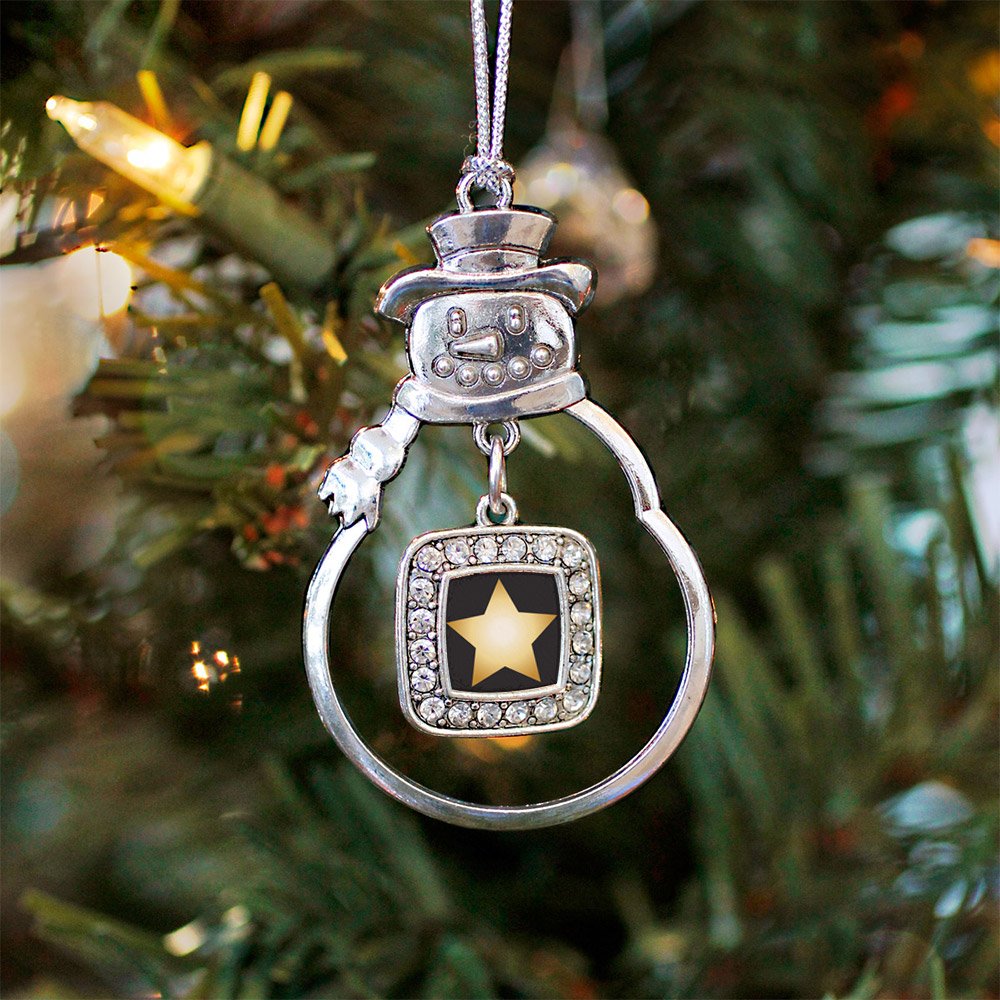Inspired Silver - Golden Star Charm Ornament - Silver Square Charm Snowman Ornament with Cubic Zirconia Jewelry