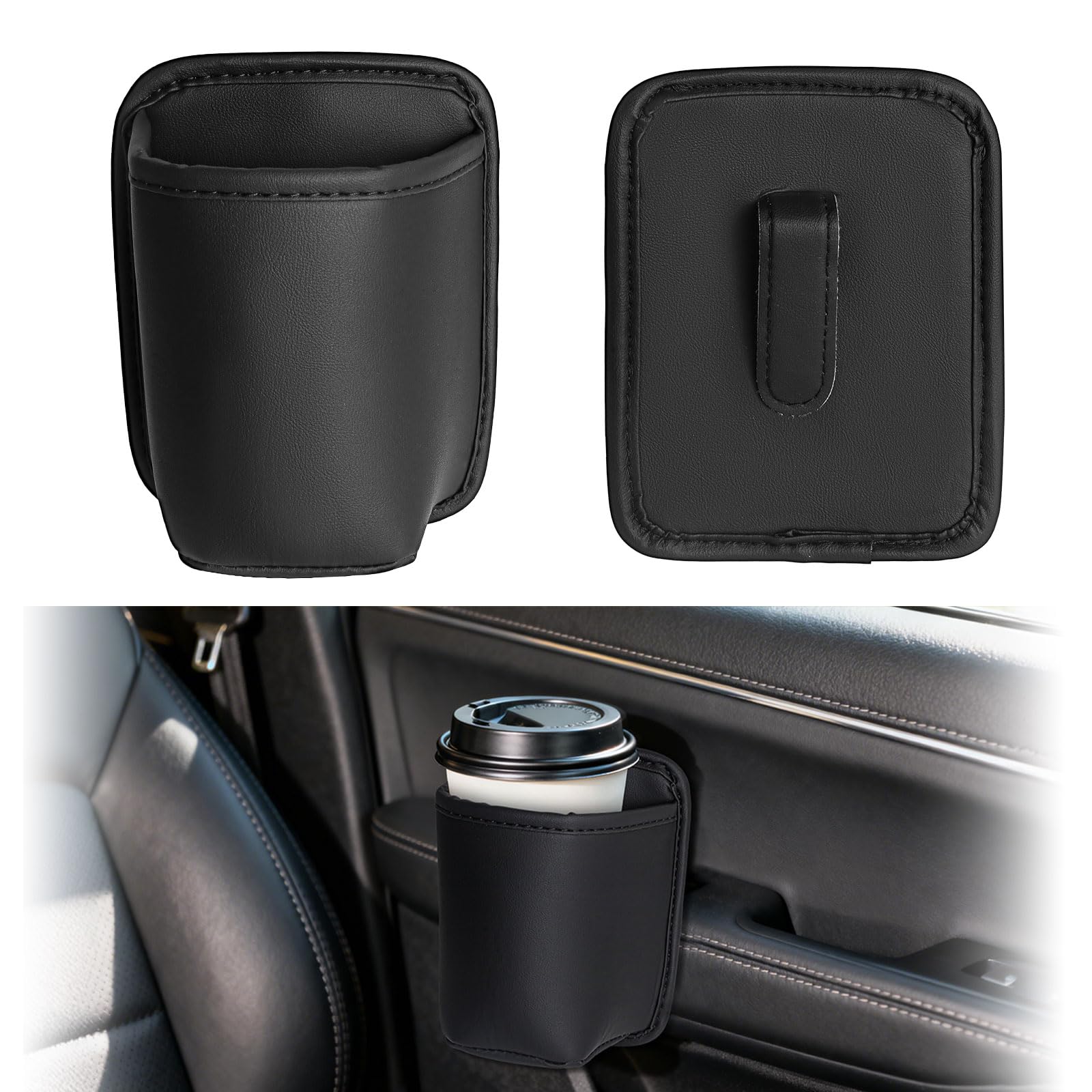 Soporte para bebidas para coche, 2 unidades, clip para botellas con protección de cuero, soporte para taza de coche, bebidas, asiento trasero, bolsillo de puerta, organizador de almacenamiento de piel