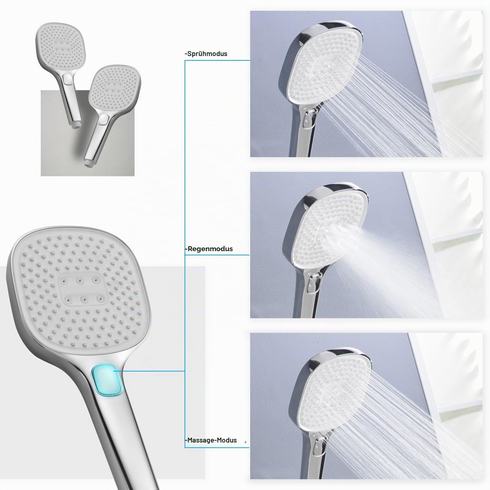 PHASAT 3 Loch Badewannenarmatur mit Ausziehbarem Handbrause, Wannenrand Badewanne Armatur Set, Wannenrandkombination aus Messing für Badezimmer, Chrom PTBC21E
