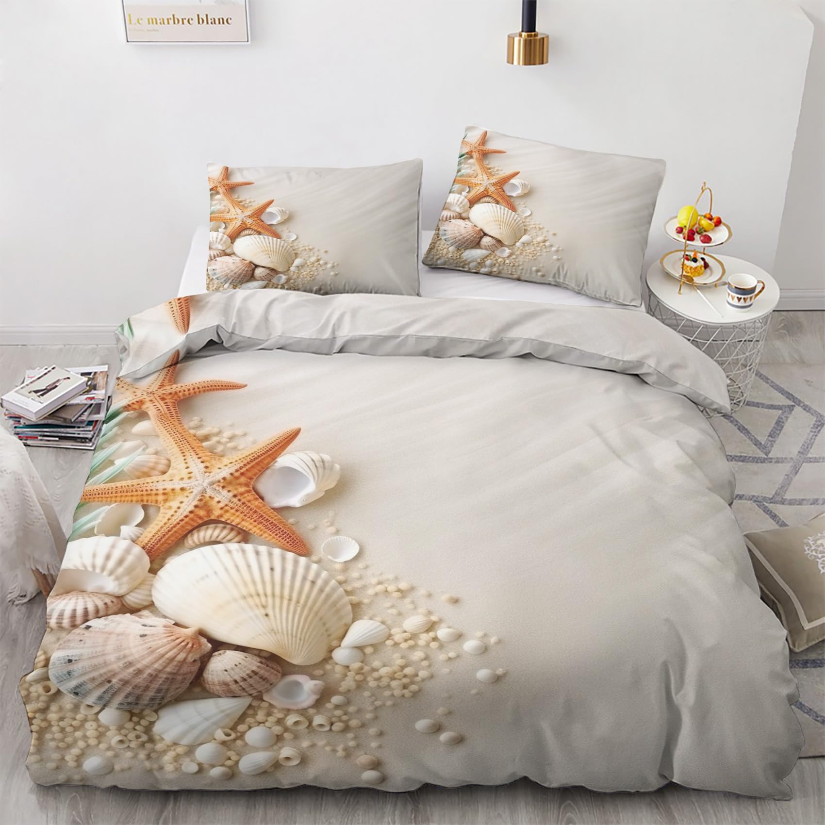 Parure de Lit étoile de Mer 220x240 en Microfibres Douces avec Fermeture Éclair Fluide