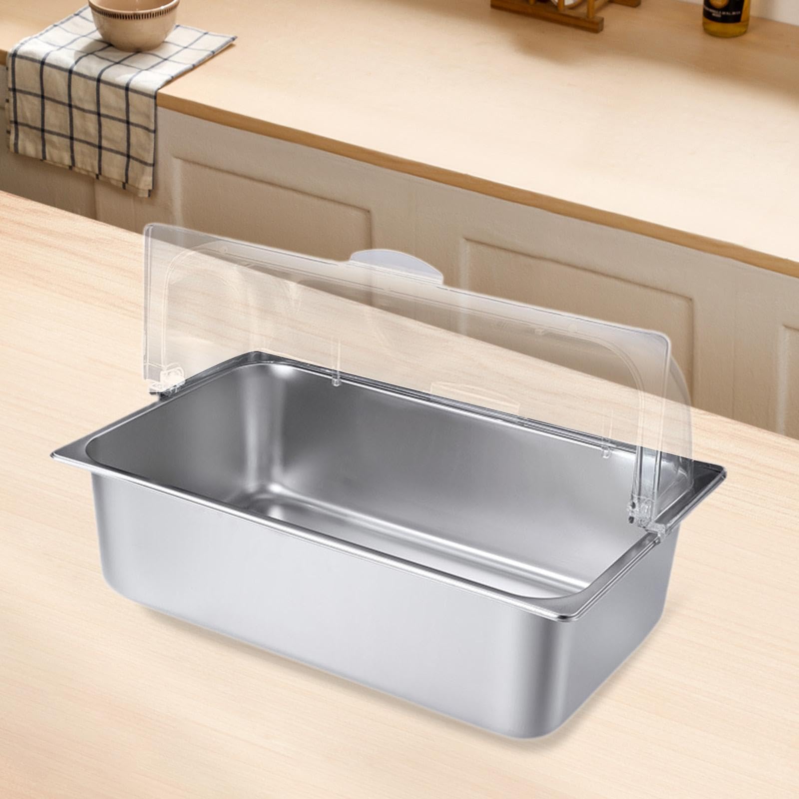 Chafing Dish Buffet Acero Inoxidable Bandeja Servidor Calentador Contenedor con Tapa Abatible Transparente Y 2 Acumuladores de Hielo Apto para Bufé Ba, 20.5 litros