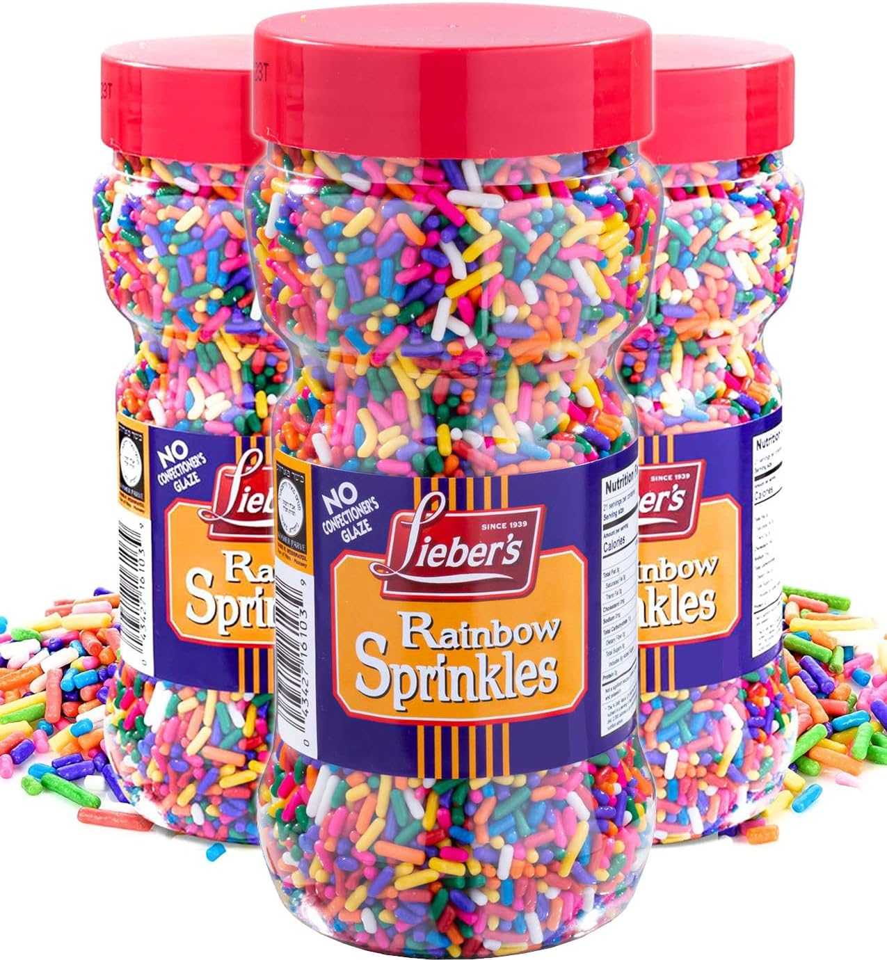 Lieber's Rainbow Sprinkles 283g (Pack of 3) | Tasty Colourful Sugar Strands Are a Great Dessert Topping for Cooking, Baking & Decorating Cakes & Ice Cream