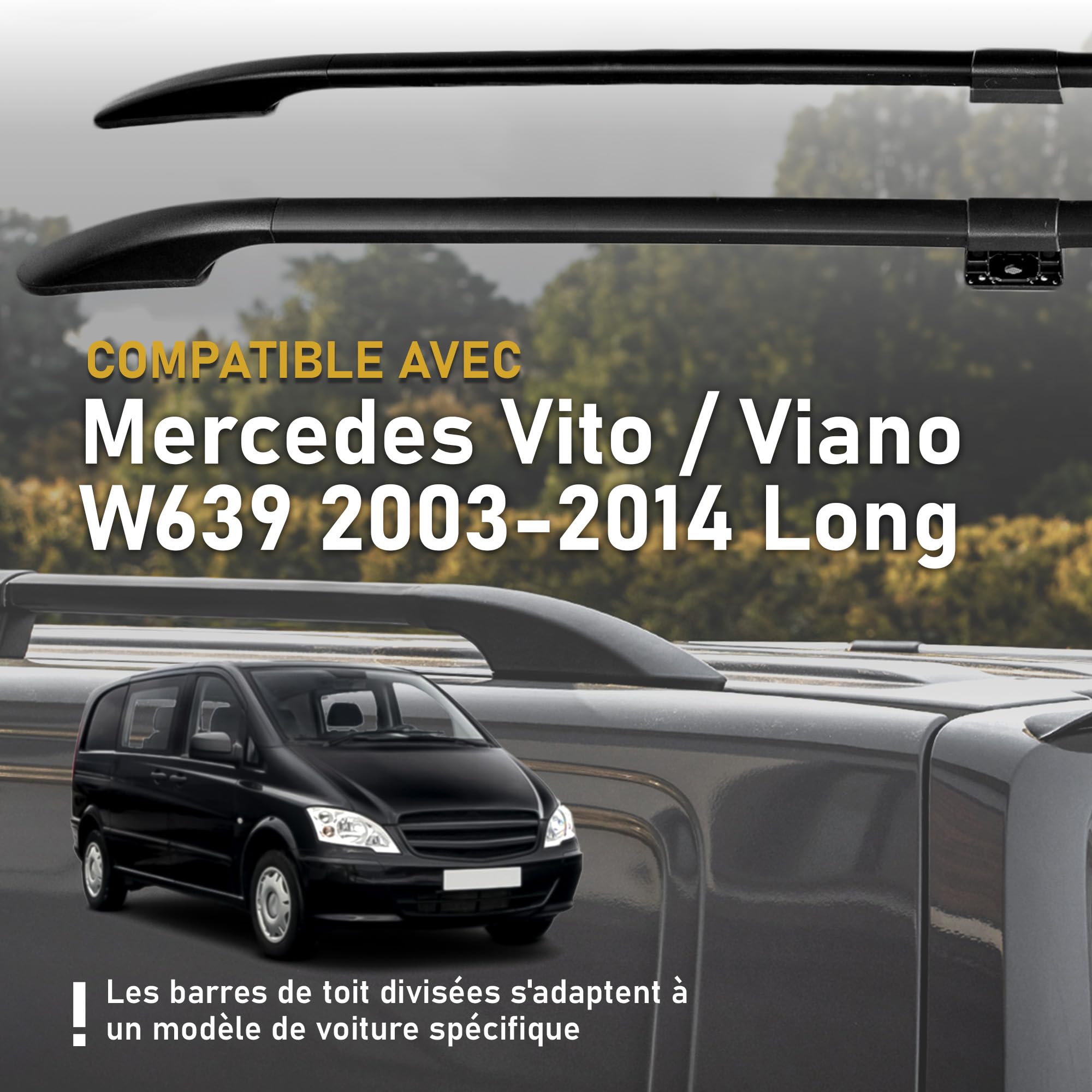 CHROMEMASTER | Compatibles avec Mercedes Vito/Viano W639 Long 2003-2014 | Les Barres de Toit | Conçus pour Le Montage de Barres de Toit, de Coffres de Toit ou de Porte-vélos | Structure en Aluminium