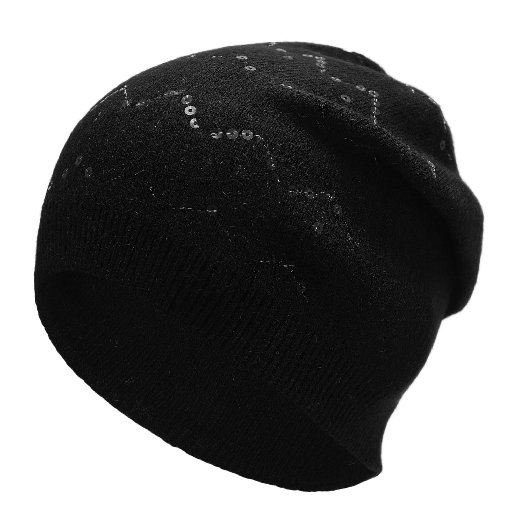 ZLYC Strickmütze für Damen, weich, für den Winter, Stretch, Totenkopfmütze