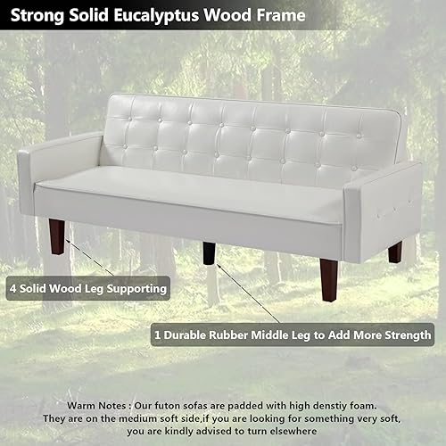 Miniatura 5 de mikibama Sofá futón tapizado de piel sintética de poliuretano, sofá cama convertible tapizado, futones, moderno sofá de 3 plazas, sofá cama para