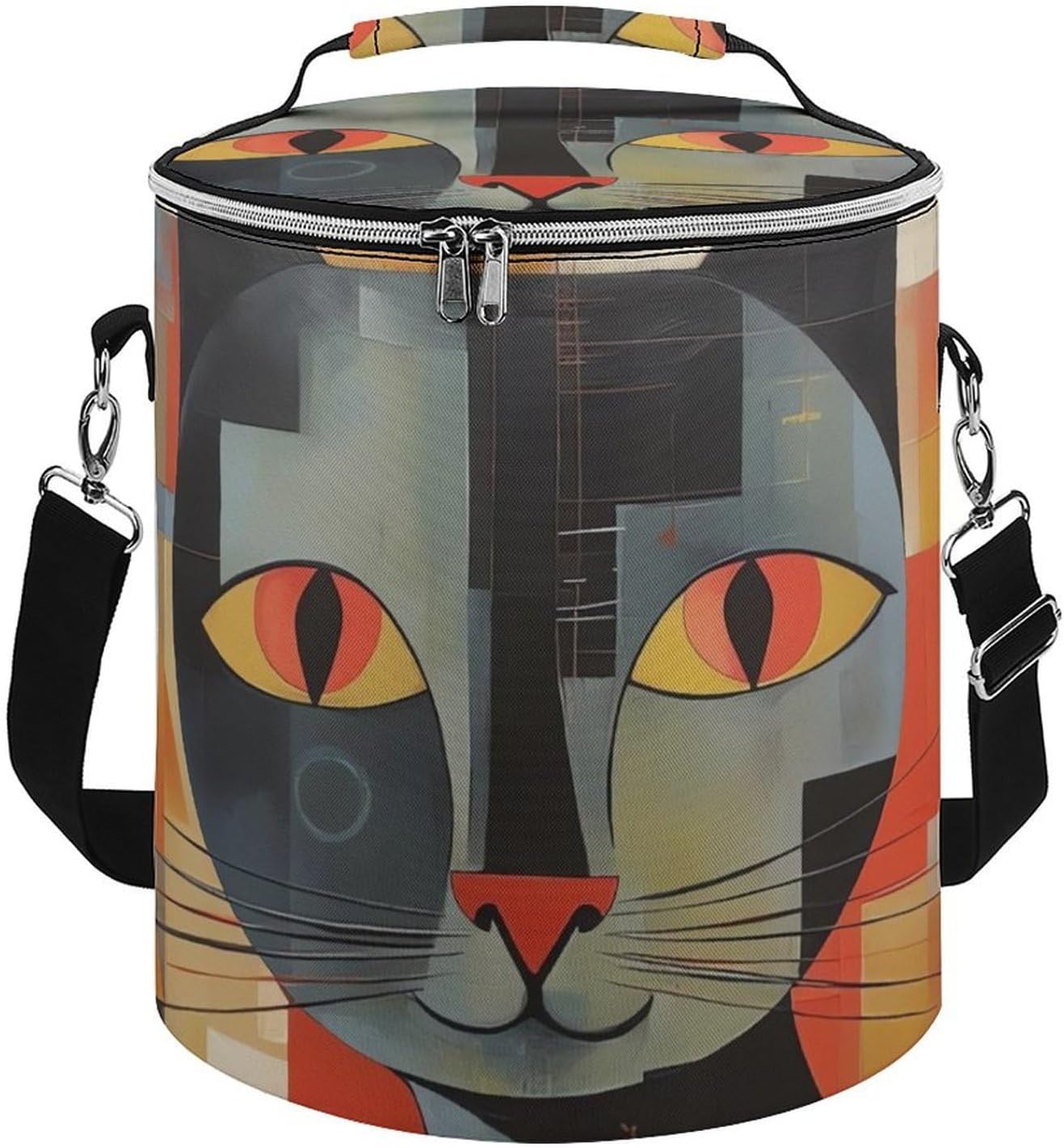 Orange Red Eyes Cat Lunch Bag 15L, Insulated Picnic Basket with Leakproof Design - Large Cooler Tote for Camping, Beach, Hiking & Groceries