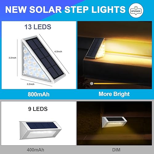 Miniatura 5 de Luces LED Solares para Escalones Impermeables Luces de Escalera para Exteriores, Luz Solar de Cubierta Blanca Cálida IP67 Luces de Decoración
