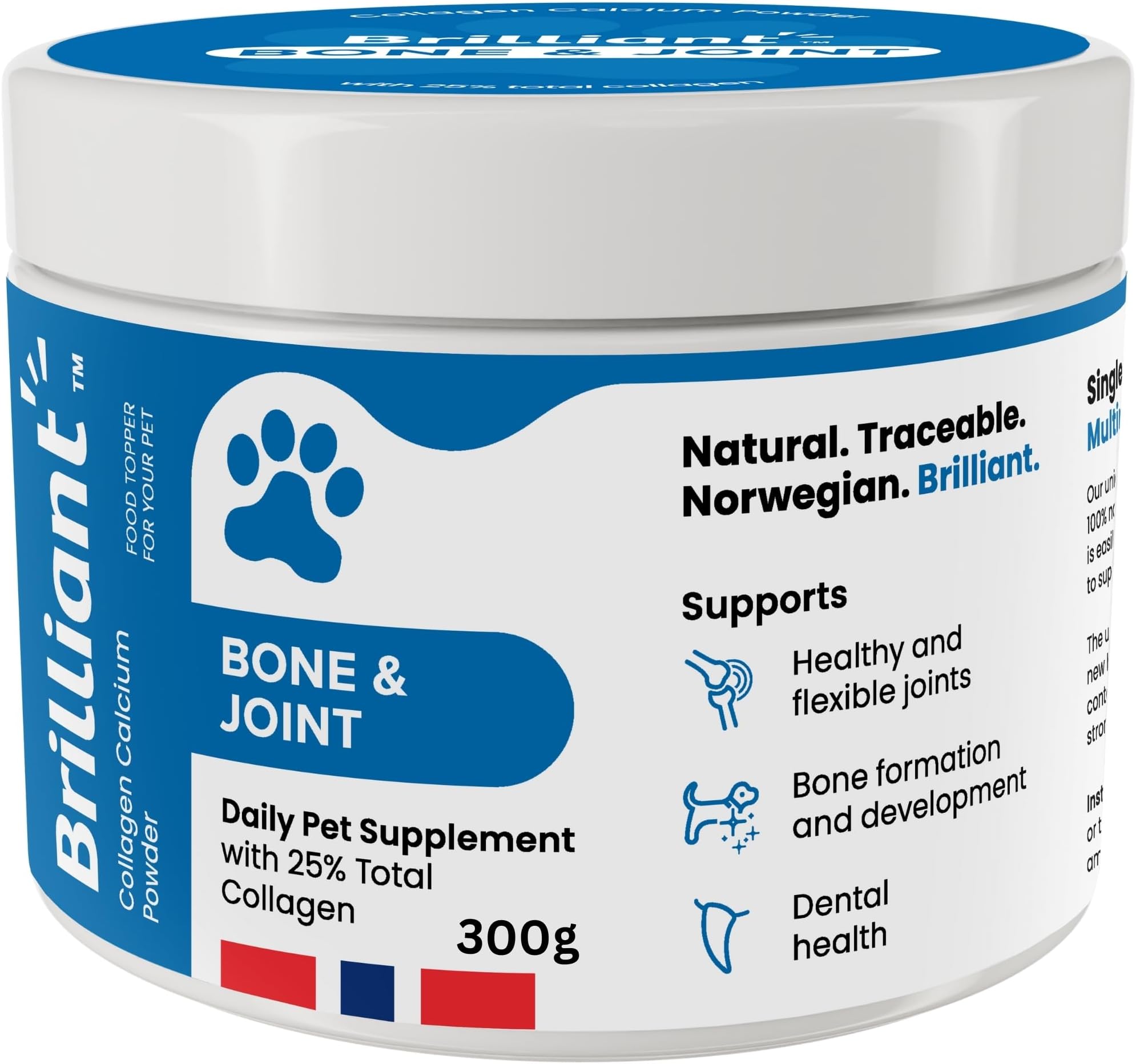Brilliant Hip & Joint Supplement for Dogs - High Strength Calcium & Collagen Powder for Bone & Joints Support, Essential Supplement for Dog’s of All Ages - 300g