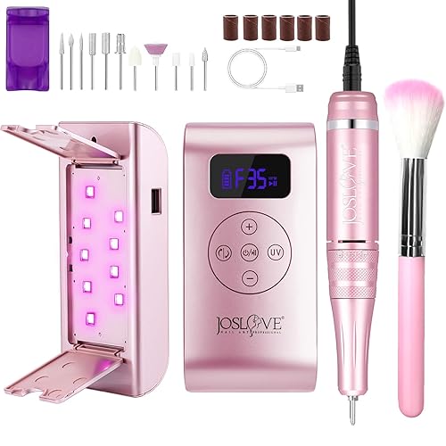 JOSLOVE Taladro eléctrico de uñas con lámpara de uñas 35000 RPM para uñas acrílicas profesionales recargable portátil herramientas de manicura y