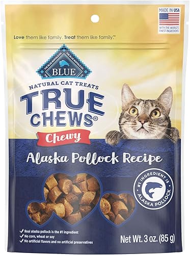 Blue Buffalo True Chews - Golosinas masticables naturales para gatos, hechas en los Estados Unidos, receta de abadejo de Alaska, bolsa resellable
