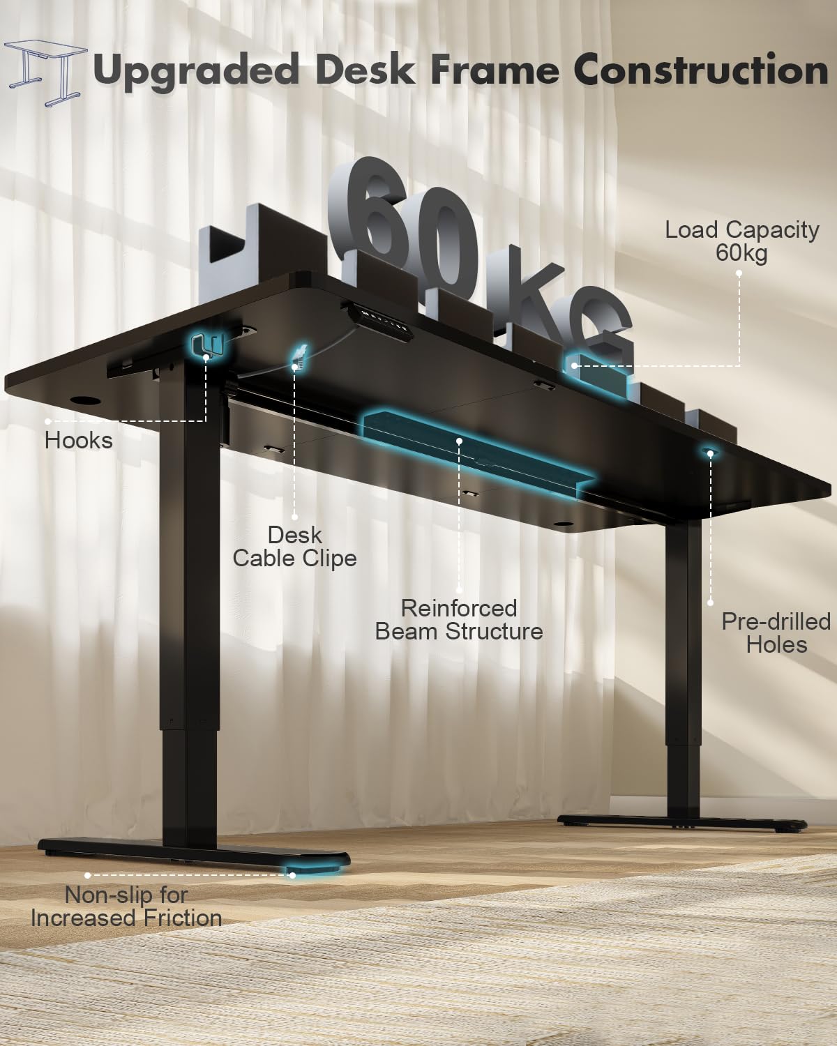 JUMMICO Scrivania Regolabile in Altezza, Scrivania Regolabile Elettrica con Smart Panel da caricatore USB, Scrivania in Piedi con Funzioni di Memoria, Standing Desk 100 x 60 cm, Nero