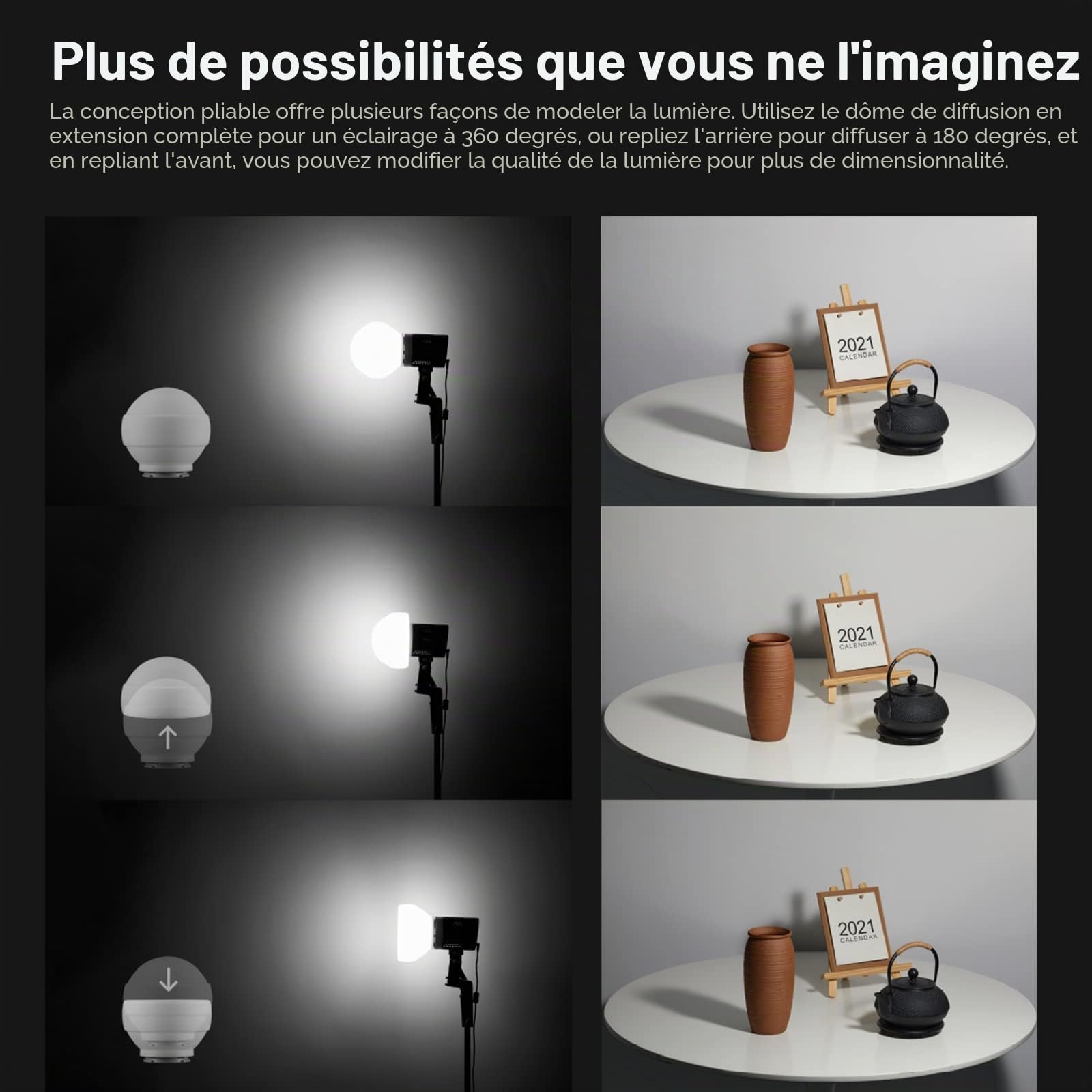 Godox ML-CD15 Diffuseur Dôme avec 3 Types D'adaptateurs, Dôme de Diffusion Silicone pour Godox V1 V1Pro V100 TT685II V860II V860III AD100Pro AD200Pro AD200ProII AD300Pro AD300ProII AD400Pro ML30Bi