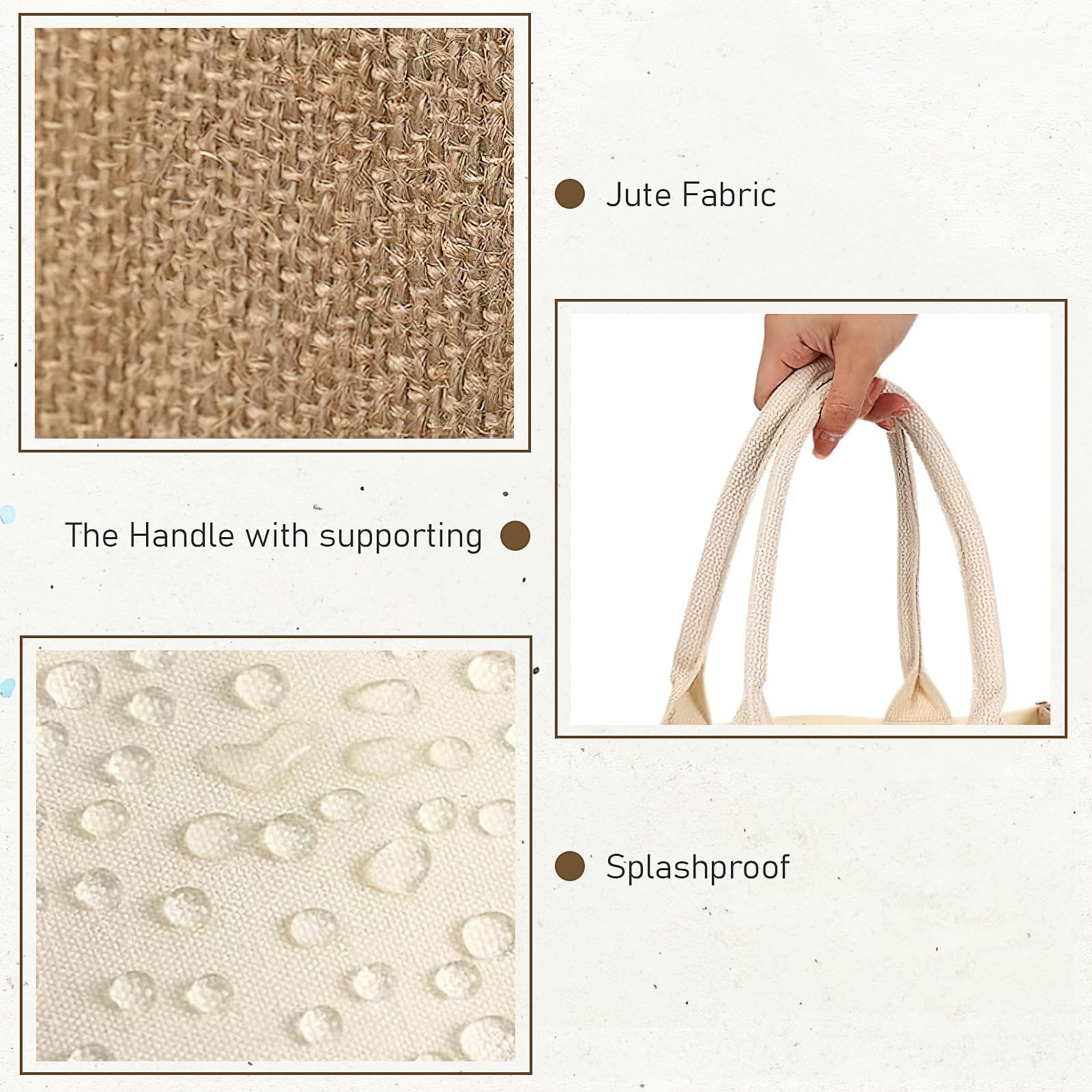 ASMIZ 8 Pack Jute Tote Bags with Handles, 32 x 22 x 13 cm Reusable Burlap Shopping Gift Bags Bulk - Image 3