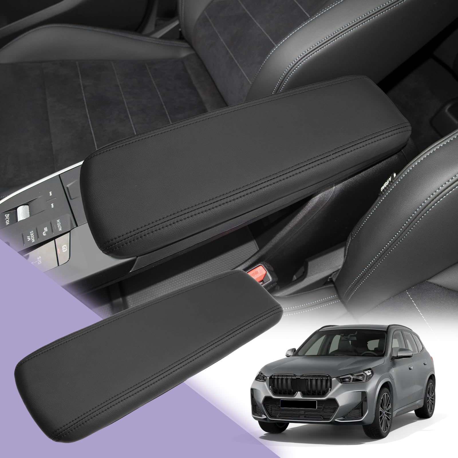 Copri Bracciolo Auto In Pelle - Design A Diamanti - Impermeabile E Antigraffio - 29x17 Cm - Foto 13