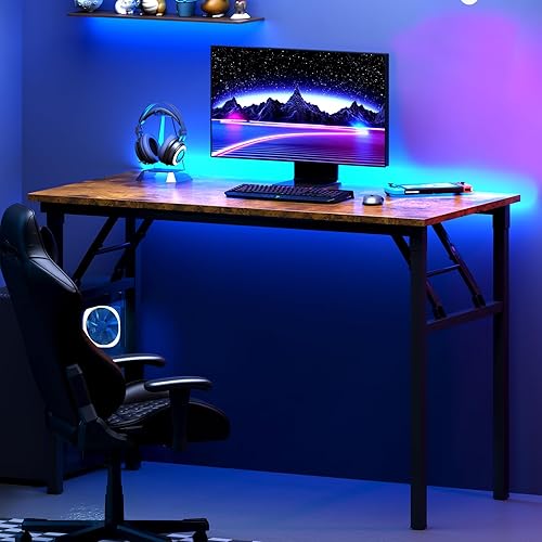 Miniatura 279 de DlandHome Escritorio plegable pequeño de 31.5 pulgadas, escritorio de computadora para oficina en casa, mesa plegable para espacios pequeños, no