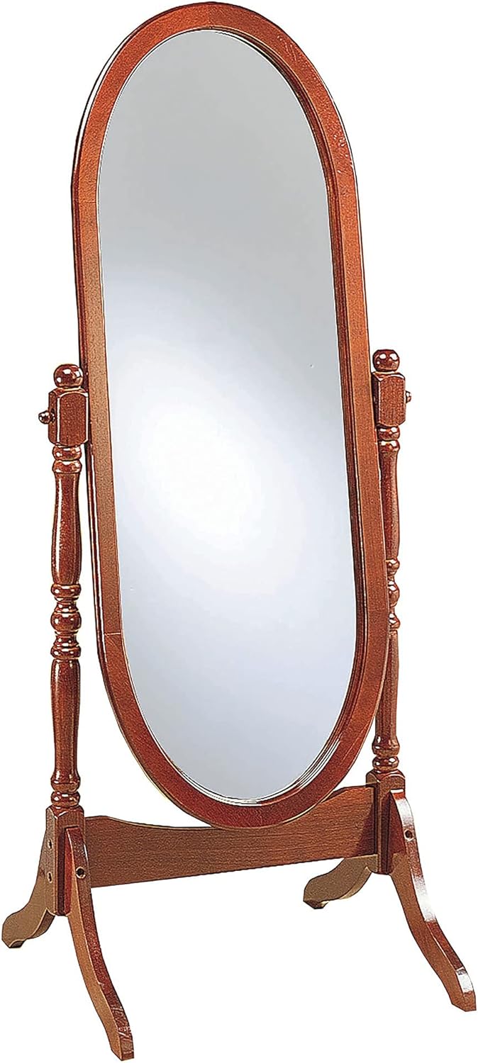 Benjara Standing Cheval Mirror with Oval Frame Turned Posts
