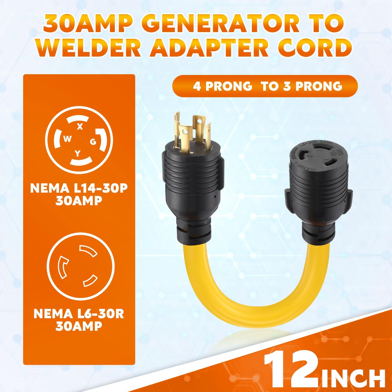 Suplevel NEMA L14-30P To 6-30R Heater Adapter Cord – 30 Amp 4-Prong Twist Lock To 3-Prong, ETL Listed