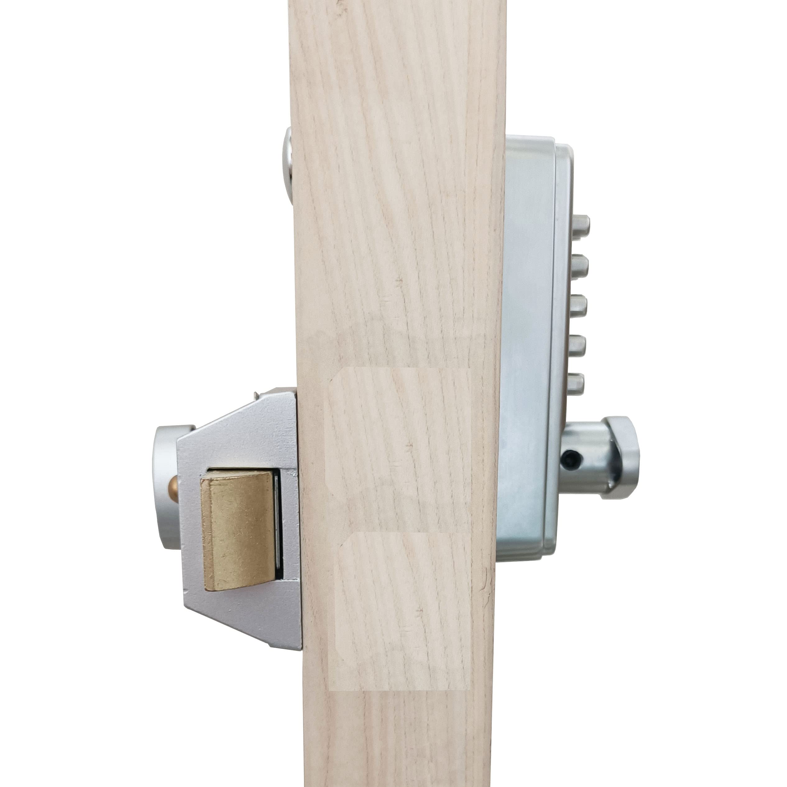Cerradura de puerta digital con botón, cerradura de puerta sin llave, exterior e interior, color plateado