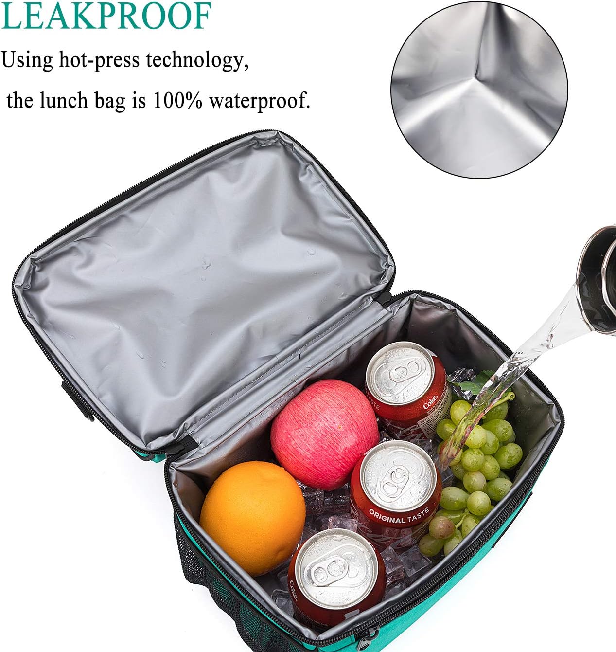 Insulated Lunch Bag with Dual Compartment, Leak Proof Liner Cooler Bag with Adjustable Shoulder Strap, Water-Resistant Lunch Box for Office/Picnic/Hiking/Beach (Style B-Grass Green)