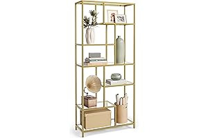 VASAGLE Glass Shelves Display, 6-Tier Tall Bookcase Multipurpose Storage Unit Plant Stand