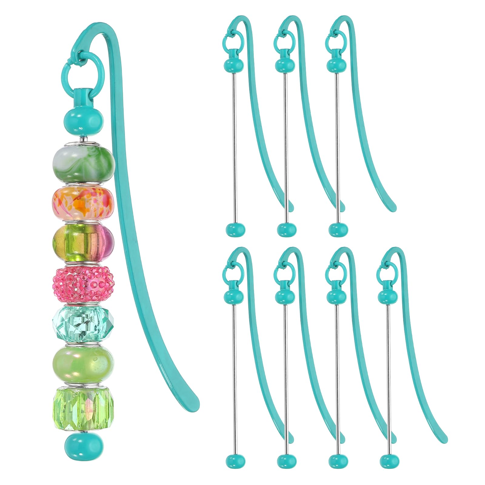 PATIKIL 8 Pcs Beadable Bookmarks, DIY Metal Blank Bar Bookmark Bead Craft Jewelry Pendant Charm Book Mark for Gift Teacher Office Supplies Home Crafts, Peacock Blue