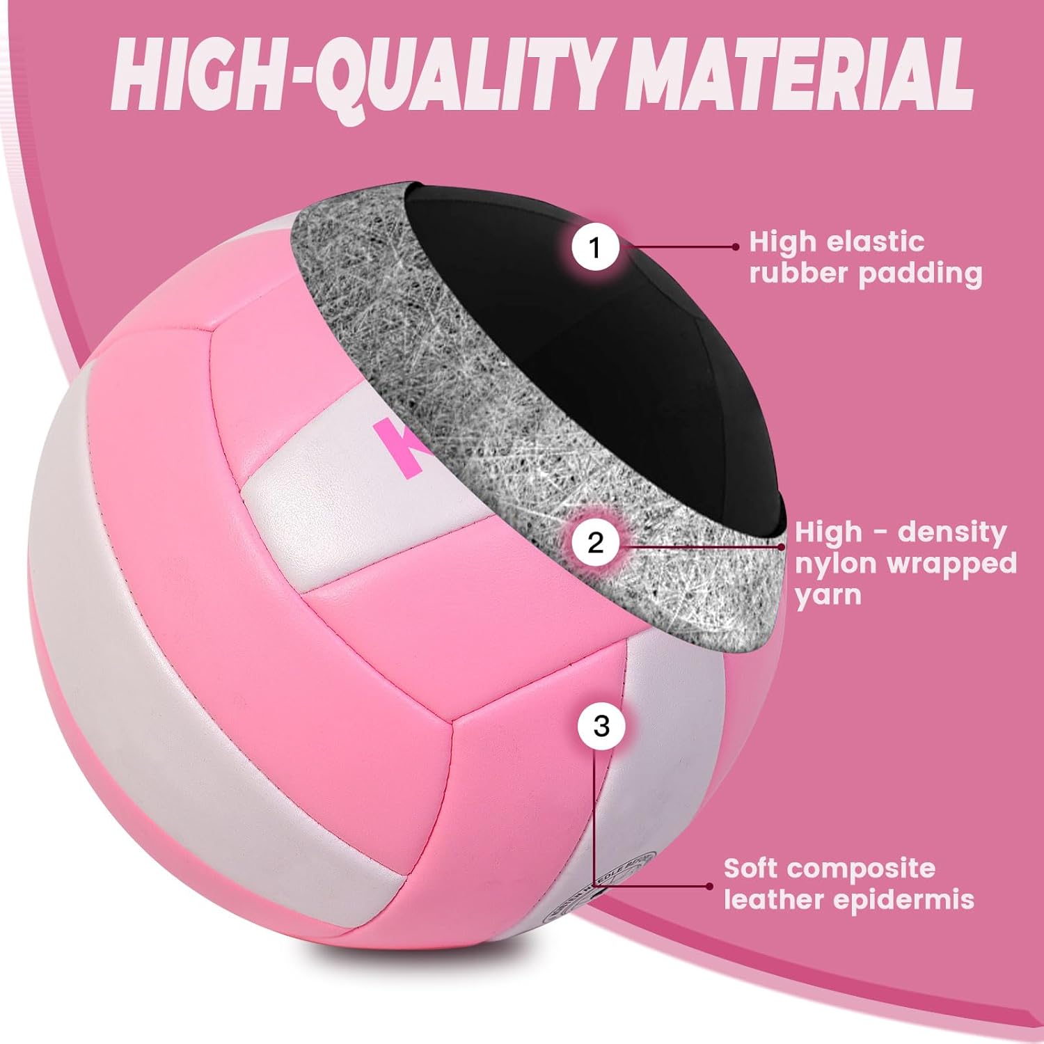 KUYOTQ Pink Outdoor Volleyball Official Size 5 Thickened Surface Soft Leather in&Outdoor Volleyball for Youth Adults,Beach Play,Game,Training(Deflated) - Image 9