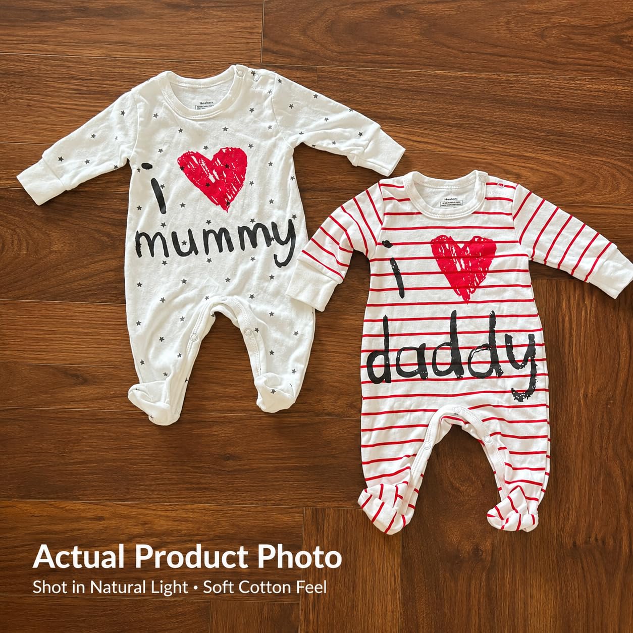 Tutine unisex per neonati, confezione da 2 pezzi, con scritta "I Love Mummy & Daddy", in cotone, per neonati e bambine fino a 24 mesi